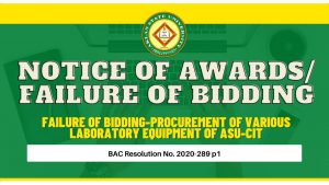 Read more about the article FAILURE OF BIDDING-PROCUREMENT OF VARIOUS LABORATORY EQUIPMENT OF ASU-CIT