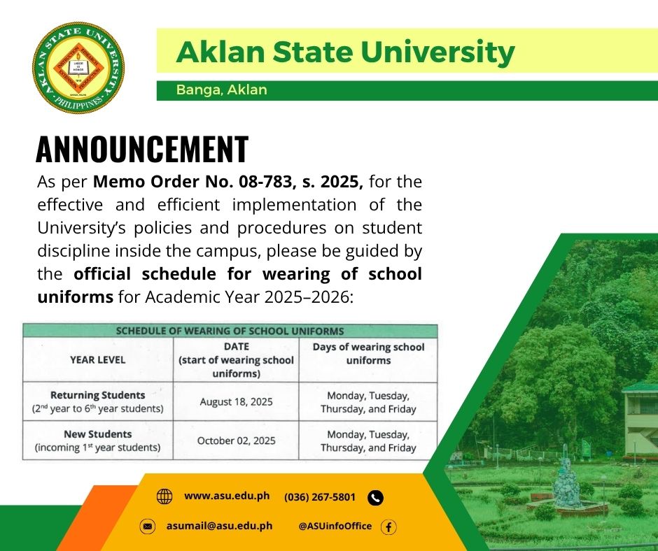 𝐀𝐍𝐍𝐎𝐔𝐍𝐂𝐄𝐌𝐄𝐍𝐓: Official schedule of wearing of school uniforms for Academic Year 2025-2026