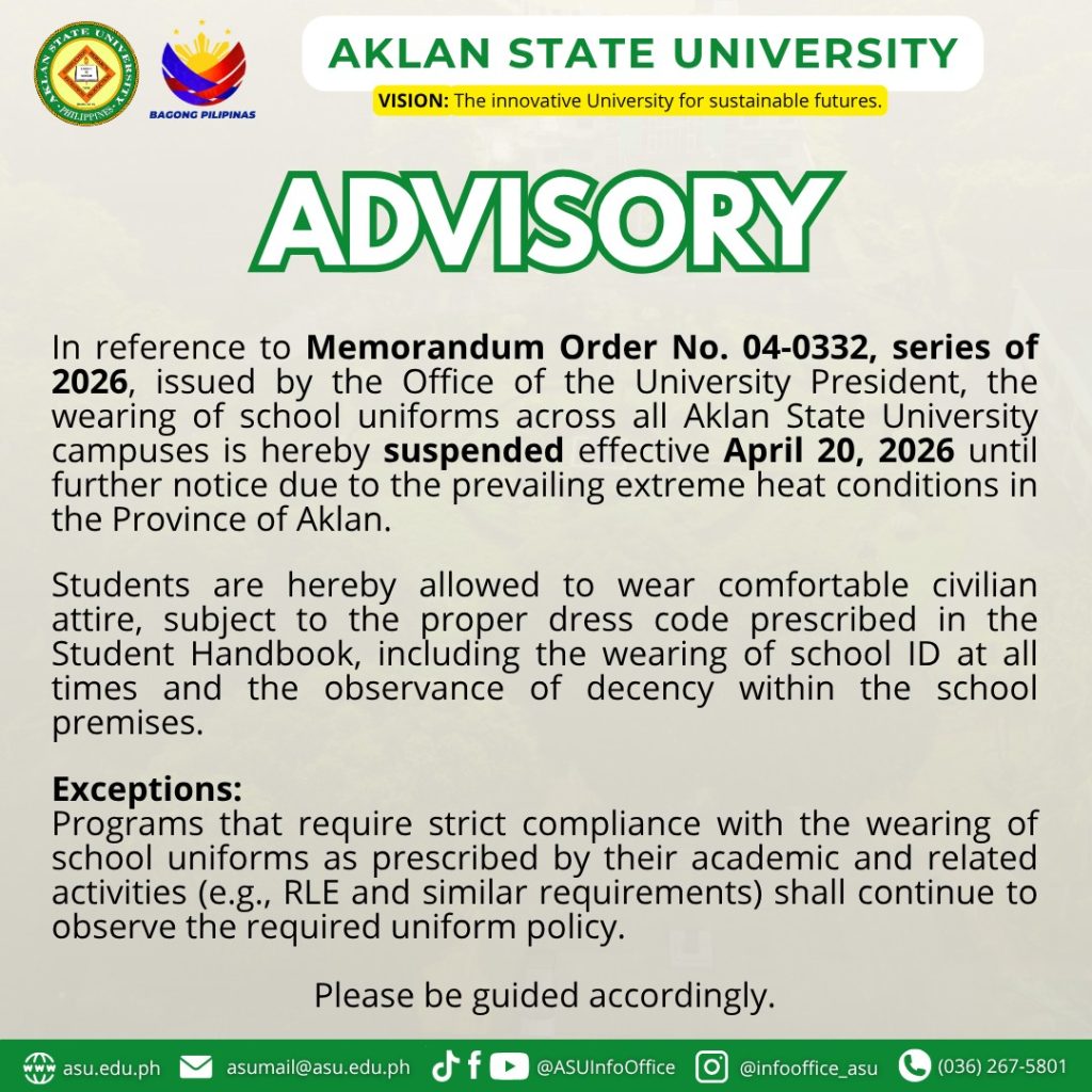 Suspension of Wearing School Uniforms Across All Aklan State University Campuses